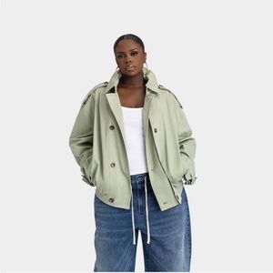 KBB KAHLANA Target Women's XL The Cropped Trench Coat Green Plus Extra Large